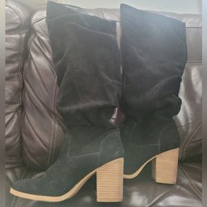 Knee high black suede boots,  size 11